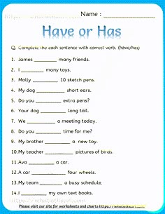 have or has worksheet with pictures and words to help students learn how to use them