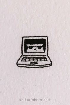 a drawing of a laptop computer with glasses on it's face and the words,