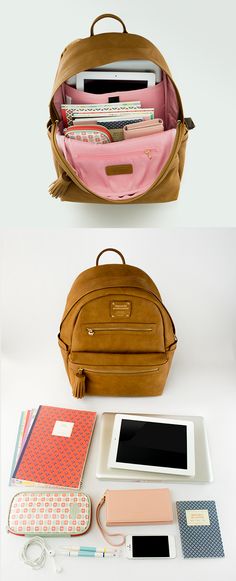 Finally! A stylish leather backpack that's perfect for school. Rain-proof exterior, a built-in cushioned 13.3” laptop pocket, 10 other pockets for storage, and tons of room for books and school supplies…I need! Check out all 5 super cute colors! Trendy Leather Backpack For On-the-go, Cheap Leather Backpack For On-the-go, Faux Leather Large Capacity Backpack For On-the-go, Cheap Leather Backpack With Multiple Compartments For On-the-go, Elegant Leather Backpack With Gold-tone Hardware, Back To University, Backpack Essentials, Backpack Bag, Laptop Pocket