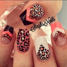 Stephanie Rochester @_stephsnails_ #brightcoral#whit...Instagram photo | Websta (Webstagram) Stephs Nails, Nail Glam, Makeup Nails Designs, Glamorous Nails