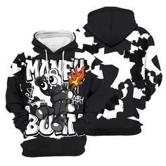 Brand Dunkare White Thunder 4s Shirt Money Burn Retro All Over Print Unisex Hoodie Winter Graffiti Print Hoodie, Winter Hoodie With Graffiti Print, Unisex Hoodies, Sweatshirts Hoodie, Mens Outfits, White, Sweatshirts, Clothes