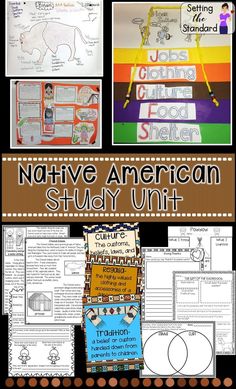 native american study unit with pictures and text on the front, along with an image of a