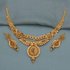 Discover the allure of Handmade Gold Jewelry at https://morvijewels.etsy.com/   Get a dazzling 25% off on all our 22k and 18k gold pieces. Don't miss out on this limited-time offer. Shop now and embrace the radiance of gold! Metal - Yellow Gold Purity- 22 Karat Yellow Gold Weight- 30.39 grams approx Necklace - 8.25 inches long, Middle Size- 4.8*2.6 cm  Earrings - 4.6 cm long, 1.6 cm width Click For More  https://www.etsy.com/in-en/shop/morvijewels?ref=seller-platform-mcnav Click here  https://morvijewels.etsy.com/    to get more discount and offers Happy to take wholesale bulk orders. 30 Grams Gold Necklace Indian, 8 Grams Gold Necklace, Fashion Jewelry Necklaces Gold, Bridal Necklace Designs, Gold Bridal Necklace, New Gold Jewellery Designs, Perhiasan India, Earrings Necklace Set, Modern Gold Jewelry