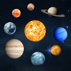 the solar system with all its planets and their satellites in it's outer space