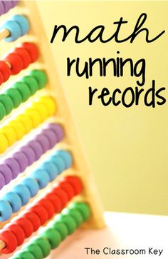 an abacusk with the words math running records on it and colorful beads in front