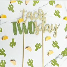 there is a cake topper that says teal two - day on it with cactus decorations