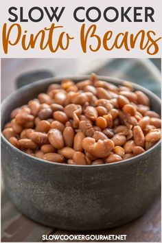 slow cooker pinto beans in a bowl with text overlay