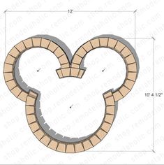 mickey mouse head cut out from cardboard with measurements for the top and bottom part of it