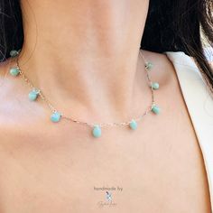 teardrop amazonite choker necklace Turquoise Choker Necklace As A Gift, Turquoise Sterling Silver Charm Necklace, Sterling Silver Briolette Drop Necklace, Dainty Sterling Silver Turquoise Necklace, Choker Handmade, Teardrop Beads, Fine Jewelry Collection, Natural Earth, Turquoise Color