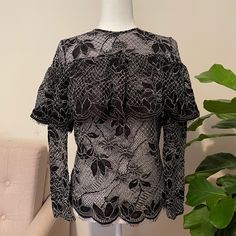 Never Worn Lace Top With Frill Across Bodice Elegant Zara Lace Blouse, Elegant Lace Tops By Zara, Frill Top, Frill Tops, Lace Pattern, Zara Black, Zara Tops, No Frills, Bodice