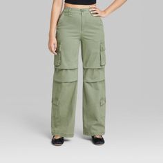 New Wild Fable Dark Green Women's High-Rise Cargo Utility Pants High-Rise Cargo Utility Pants Straight Leg With A Relaxed Fit Midweight Cotton Fabric With Spandex Belt-Loop Waistband With Zip Fly And Button Fastening Cargo Pockets On Legs Plus Front And Back Pockets Description Cargo Utility Pants From Wild Fable In A Solid Hue. Tailored In A High-Rise Silhouette With A Straight-Leg, Relaxed Fit. Made Of Midweight Cotton With Spandex For Breathable, Stretchy Comfort. Designed With A Belt-Loop Wa Green Army Pants, Denim Heels, Army Pants, Pleated Jacket, White Linen Pants, Utility Pants, Beach Pants, Levi Jeans 501, Distressed Black Jeans