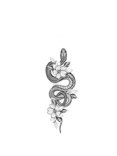 a drawing of a snake with flowers on it