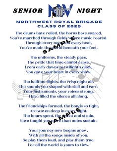 a poem written in blue and white with the words'north west royal brigade class of 205