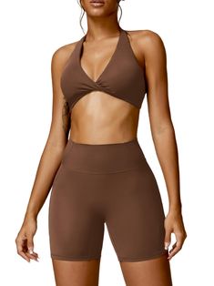 PRICES MAY VARY. Womens Workout Sets: 78% Nylon and 22% Spandex. Gym sets for women matching with halter neck sports bras and high waist yoga shorts 2 piece outfits for women, made of buttery soft hand feeling, comfortable, non-see-through, 4-way stretch fabric, give you freedom of movement no matter what you’re doing. This sexy workout sets are bright and eye-catching, innovative and bold design makes you look unique when you're working out. Twist Back Halter Neck Sports Bra: Work out sets gym Halter Neck Bra, Cloud Fabric, Autumn Sleeve, Yoga Suit, Sleeveless Outfit, Workout Sets, Sports Suit, Basic Style, Sport Running