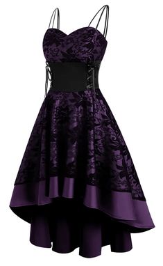 PRICES MAY VARY. High Quality Material - The vintage steampunk dress made of 65% Cotton and 35% Polyester, comfortable, breathable, elastic, durable,floral lace hollow stitching fabric, full of personality, fashion and elegance Spaghetti Strap Gothic Dress - Renaissance retro a-line dress, suspenders strap, adjustable waist lacing for a better fit, wrap v-neck, zipper closure, backless,swinging hem design,high low hem,waist-cinching design to show your figure curves and Elegance Gorgeous Asymmet Lace High Low Dress, Lace Bandage Dress, Steampunk Dress, Vintage Steampunk, Bandage Dresses, Prom Dress Inspiration, Pretty Prom Dresses, Dresses Floral, Dress Spaghetti