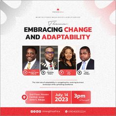 the poster for embracing change and adaptiability, featuring three men in business attire