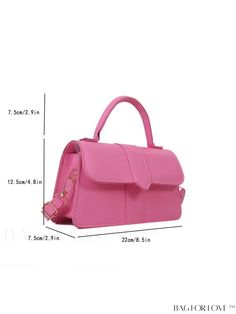 BagForLove - Sleek Top Handle Square Bag with Minimalist Flap Design Product Description Color Pink Type Square Bag Bag Size Small Strap Type Top Handle Pattern Type Plain Closure Type Magnet Style Fashionable Features Lightweight Coating 100% Polyurethane Composition 100% Polyurethane Material PU Leather Size Chart INCH CM Strap Length Bag Length Bag Width Bag Height Handle Height 47.2 inch 8.7 inch 3 inch 4.7 inch 2.8 inch Strap Length Bag Length Bag Width Bag Height Handle Height 120 cm 22 cm Solid Color Crossbody Flap Bag For Daily Use, Simple Solid Color Crossbody Bag, Handheld Satchel In Solid Color, Handheld Solid Color Satchel, Chic Solid Color Box Bag For Daily Use, Trendy Solid Box Bag With Double Handle, Trendy Bag With Detachable Strap, Trendy Bags With Detachable Strap, Chic Solid Color Rectangular Satchel