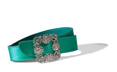 Manolo Blahnik - Hangisis Belt, green satin crystal buckle belt  ($ 765) Chic Formal Antique Belt Buckle, Elegant Belt With Removable Rectangular Buckle, Elegant Belt Buckles With Removable Rectangular Buckle, Elegant Formal Belt With Rectangular Buckle, Designer Belt Buckles For Party, Luxury Belts With Antique Buckle, Elegant Silver Belt Buckles With Removable Belt, Luxury Embroidered Belt, Chic Silver Belts For Formal Occasions