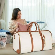 Garment Tote Bag, Large Leather Duffle Bag For Women, Garment Bags For Travel With Shoe Pouch, 2 In 1 Hanging Suitcase Suit Travel Bags Gifts For Women Features: MULTIFUNCTIONAL: Stylish design that combines the features of garment bags and duffel bags, such as hanging clothes, various interior pockets for suits, umbrellas, wallets, mobile phones, etc, and additional shoe bag. Side and front pockets of leather garment bag for convenient storage of your travel materials, smartphone, ID card or pa Garment Duffle Bag, Leather Garment Bag, Work Travel Bag, Best Carry On Bag, Waterproof Travel Bag, Suit Bag, Leather Duffle Bag, Leather Duffle, Travel Shoes