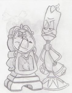 a pencil drawing of two cartoon characters