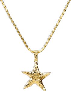 Starfish Gold Necklace, Elegant Yellow Gold Necklaces With Starfish Charm, Gold Ocean-inspired Charm Necklaces For Summer, Yellow Gold Star Necklaces With Starfish Charm, Ocean-inspired Gold Shell Charm Necklace, En Route Jewelry, Heart Hair, Make Waves, Starfish Necklace