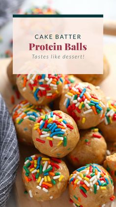 cake batter protein balls on a plate with sprinkles