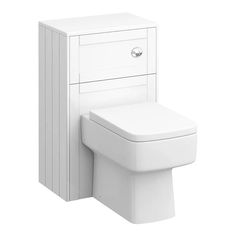 a white toilet sitting next to a tall cabinet