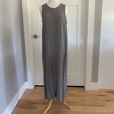 So Simple And Elegant. New With Tags Chic Gray Maxi Dress, Chic Maxi Length Sleeveless Dress For Daywear, Gray Spring Daywear Dresses, Elegant Gray Daywear Dress, Viscose Sundress Maxi Dress For Daywear, Gray Summer Midi Dress For Daywear, Gray Midi Dress For Summer Daywear, Flowy Sleeveless Dress For Work, Elegant Gray Dress For Day Out