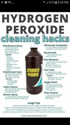 a bottle of hydrogen peroxide cleaning hacks with instructions on how to use it