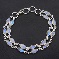 "New Year Special Natural Rainbow Moonstone Gemstone Bracelet - 925 Sterling Silver Women Christmas Bracelet length 7-7.5\" Jewelry -ab0023 (Stamped 925). MATERIAL- 925 STERLING SILVER BRACELET SIZE - 7 - 7.5\" STONE - Rainbow Moonstone STONE SHAPE - Marquise BRACELET WEIGHT - 7.3 GRAMS" Spiritual Sterling Silver Moonstone Bracelet, Silver Bracelets With Natural Moonstone, Handmade Sterling Silver Moonstone Bracelet, Silver Moonstone Bracelet With Natural Stones, 925 Silver Bracelet, Christmas Bracelet, Moonstone Bracelet, Silver Jewelry Handmade, Natural Rainbow