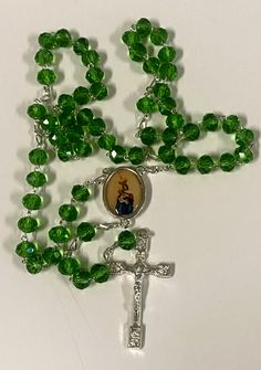 Our Lady of Mount Carmel Handmade Green Rosary, New from Colombia #L059 - Bob and Penny Lord Green Rosary, Our Lady Of Mount Carmel, Handmade Rosary, Mount Carmel, Acrylic Box, Green Bead, Our Lady, Turks And Caicos Islands, Rosary