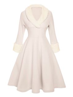 30-70% OFF✓ Fast Shipping✓Get festive with this white 1950s Christmas lapel dress. Perfect for adding vintage elegance to your holiday wardrobe. Shop now! White Christmas Outfit, Lapel Dress, Retro Stage, 1950s Christmas, Halloween Top, Standard Dress, Gold Chain With Pendant, Dress Pant, Denim Pant