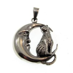 Handcrafted Solid 925 Sterling Silver Cat Familiar On Crescent Moon Pendant This Meticulously Detailed Pendant Features A Cat Familiar Standing On A Crescent Moon. This Is Not Only A Super Cool Design, But It Is A Highly Magickal Amulet To Wiccans And Pagans. Handcrafted In Solid Sterling Silver, This Powerful Pendant Would Make A Great Addition To Your Wardrobe Or Altar. I Have Included A Photograph Of The Pendant Next To A Quarter For Size Reference. Pair This Pendant With A Necklace Or Chain Cat Familiar, Pagan Pendants, Crescent Moon Pendant, Sterling Silver Cat, Silver Cat, Cat Necklace, Moon Pendant, Crescent Moon, Solid 925 Sterling Silver