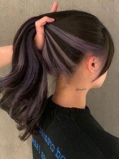 Colored Hair For Dark Hair, Brown Hair With Colored Streaks, Purple Hair Streaks, Purple Streaks, Color Streaks, Hair Color Streaks, Ginger Hair Color