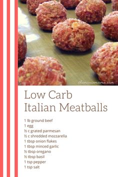 an advertisement for low carb italian meatballs