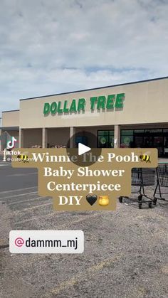 dollar tree baby shower centerpiece diy sign in front of a store with the words winne the pooh baby shower centerpiece diy on it