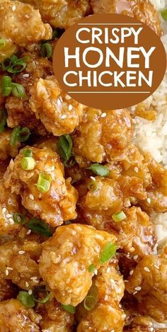 crispy honey chicken with white rice and scallions