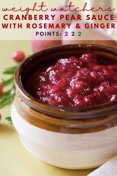 cranberry pear sauce with rosemary and ginger points 2 / 2 in a jar