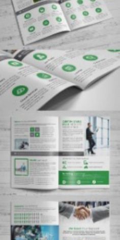 an open brochure with green and white designs