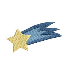 a blue and yellow star is flying through the air