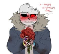 a drawing of a person holding flowers with the words happy valentine's day written on it