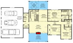 the floor plan for a home with two car garages and an attached living area