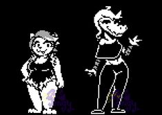 two pixel art characters, one in black and the other in white