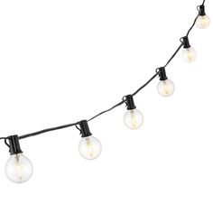 a string of light bulbs on a white background