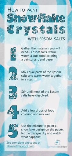 the instructions for how to paint snowflake crystals with epson salts and water