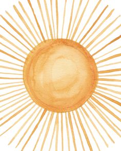 an orange sunburst painted with watercolors on white paper, in the shape of a circle