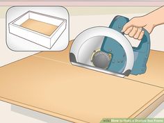 a person is using a circular saw to cut wood with a circular blade on the table