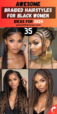 35 Gorgeous Braided Hairstyles for Black Women for 2024 African Braided Hairstyles, Styles For Black Women, Wedding Braids, Protective Hairstyles Braids, Beautiful Braids, Girls Braids