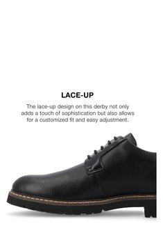 Elevate your work-to-weekend look in this refined faux-leather derby featuring welt stitch construction, breathable lining and a Tru Comfort Foam insole. Synthetic upper/textile lining/rubber sole Imported Black Faux Leather Oxfords For Business, Black Dress Shoes With Textured Sole For Work, Black Dress Shoes With Leather Footbed For Work, Business Lace-up Faux Leather Oxfords, Faux Leather Lace-up Oxfords For Business, Synthetic Round Toe Oxfords For Workwear, Black Synthetic Oxfords With Textured Sole, Slip-resistant Round Toe Dress Shoes For Work, Synthetic Oxfords For Workwear