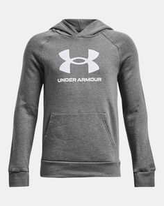 Ultra-soft cotton-blend fleece with brushed inside for extra warmth|Front kangaroo pocket|Ribbed cuffs & bottom hem There Is No Competition, No Competition, Under Armour Logo, Back To School Kids, Kids Trend, Hooded Tops, Kids Shorts, Grey Hoodie, Big Boys